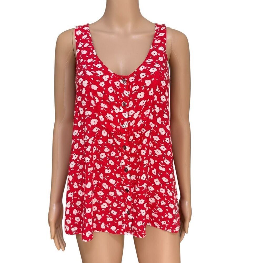 Anthropologie MAEVE Floral Red White Sleeveless Top Blouse Size 6